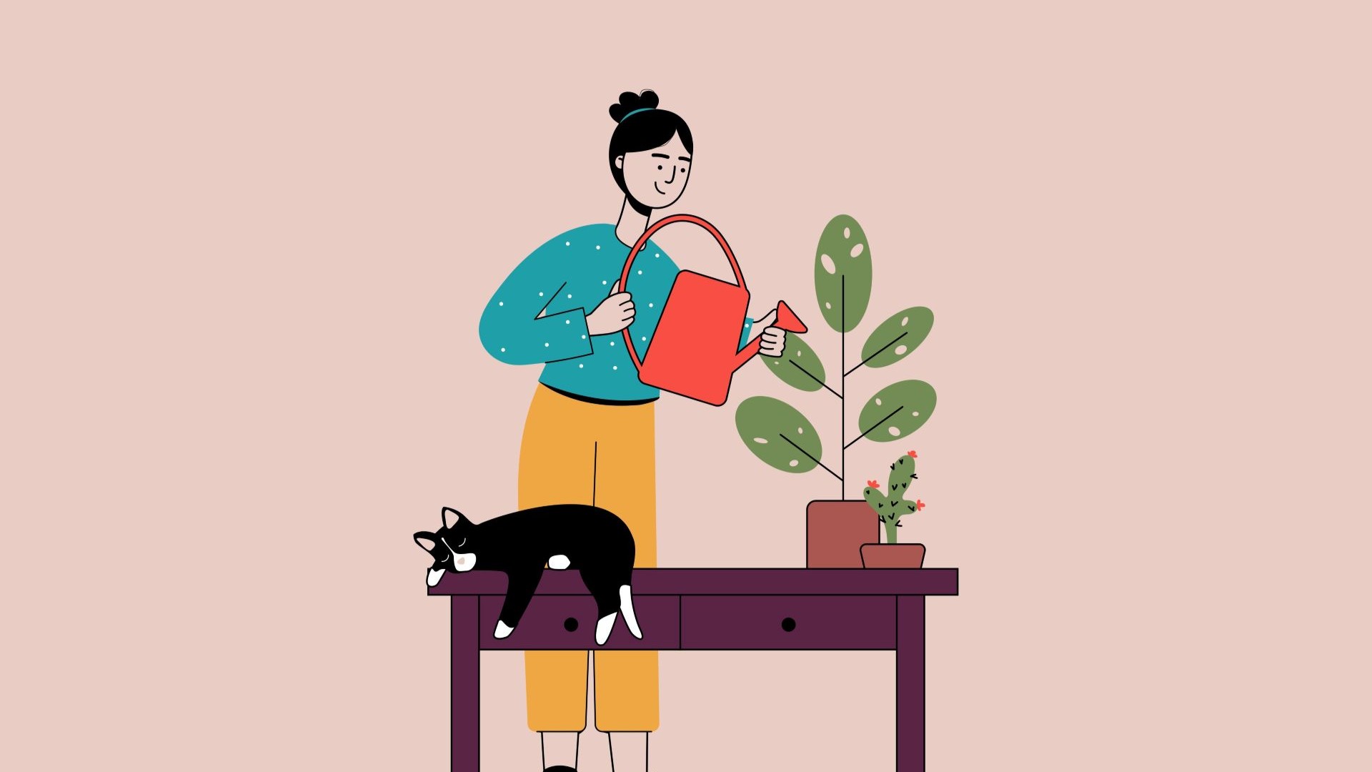 Woman Watering Plant